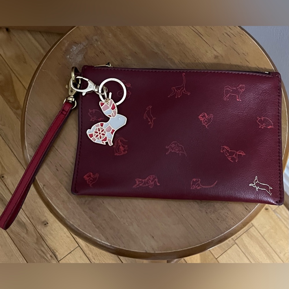 Fossil Lunar New Year leather wristlet NWOT with attached key chain